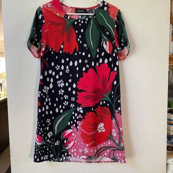 NWT super cute floral black and pink red dress - Picture 1 of 6